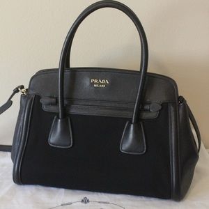 Prada Saffiano-Canapa Tote in Nero - Pristine Condition